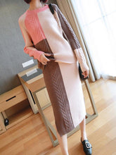 Casual Contrast Color Knitting Sweater&Skirt Suits